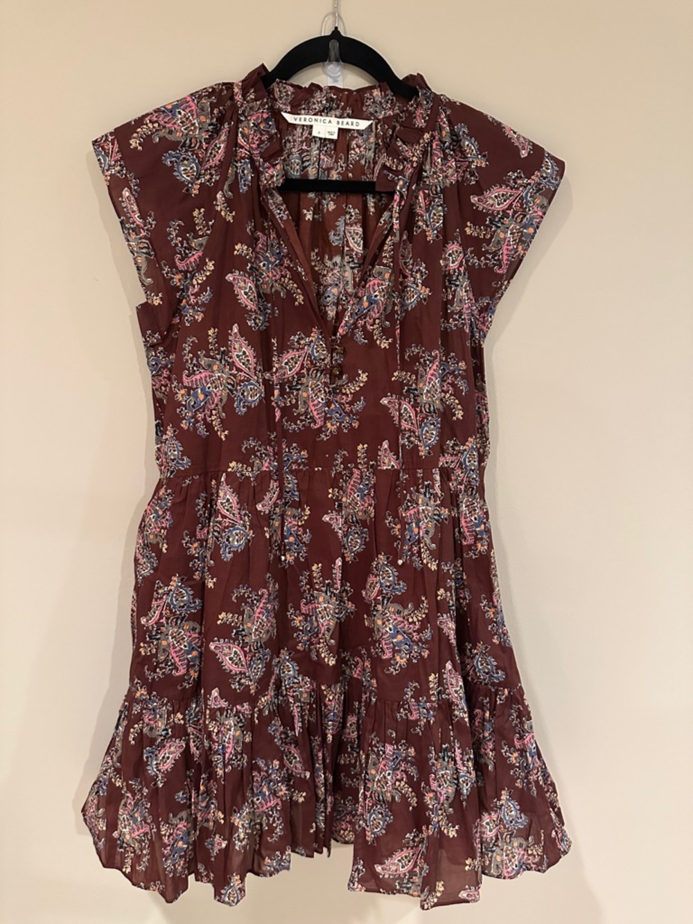 Veronica Beard Burgundy Floral Paisley Short Dress